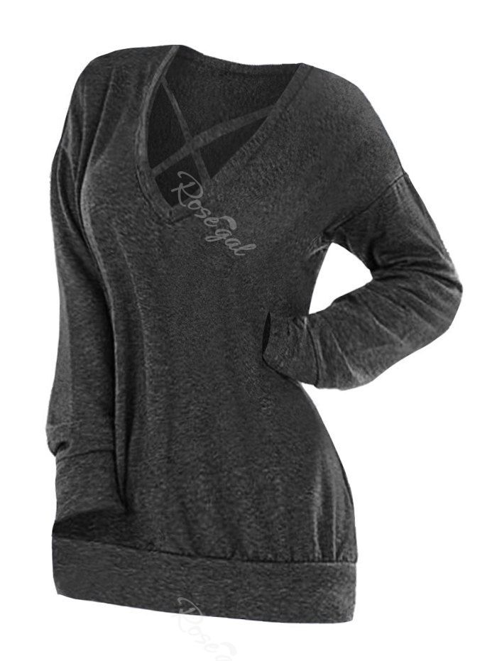 

Plus Size Plain Crisscross Tunic Tee, Gray