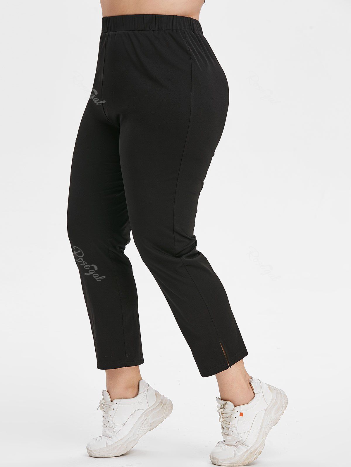 

Plus Size High Waisted Side Slit Tapered Pants, Black