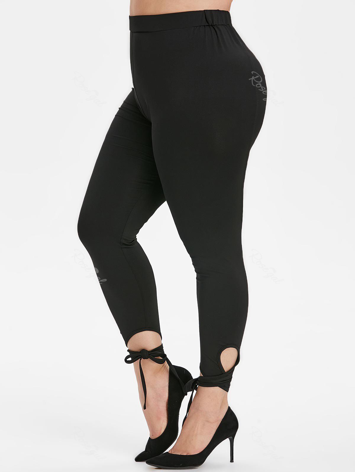 

Plus Size Tie Knot Lace-up Skinny Leggings, Black