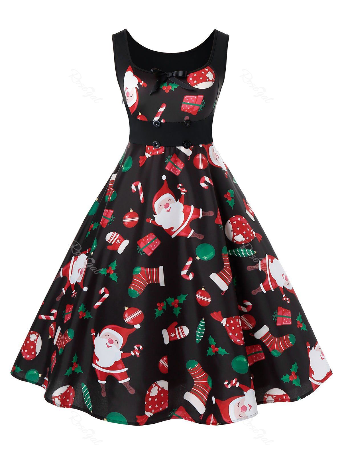 

Plus Size Christmas Printed Vintage Pin Up Dress, Black