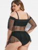 Maillot de Bain Cœur en Maille à Epaule Dénudée de Grande Taille Deux Pièces - Noir 5X