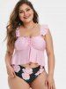 Plus Size Floral Print Ruched High Waist Peplum Tankini Swimsuit -  