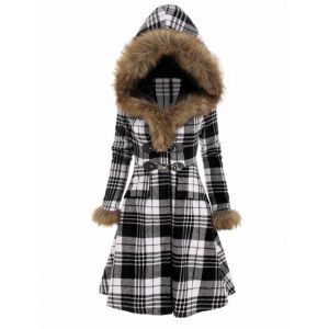 

Plaid Hooded Longline Coat, White
