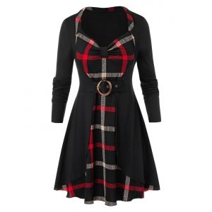 

Plus Size Plaid Front Knot Tunic T Shirt, Black
