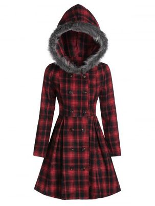 Double Breasted Fur Hooded Coat