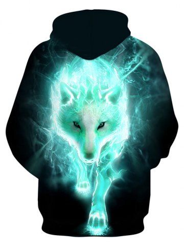 

Wolf 3D Print Casual Drawstring Hoodie, Multi