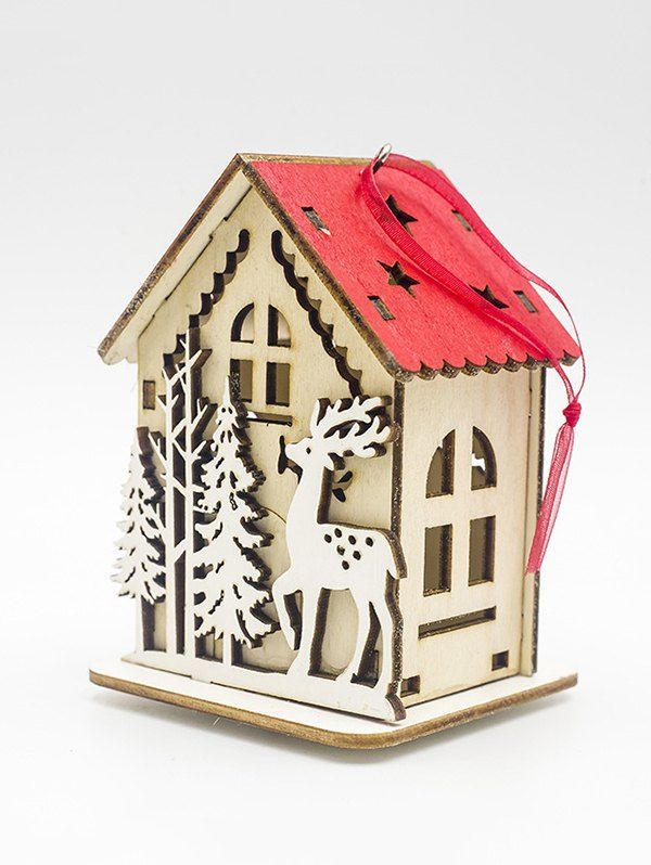 

Christmas Tree Hanging Light Wooden House Decoration, Multi-b