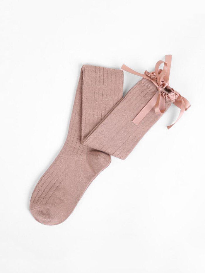 

Ruffle Bowknot Shadow Stripe Over Knee Length Socks, Khaki