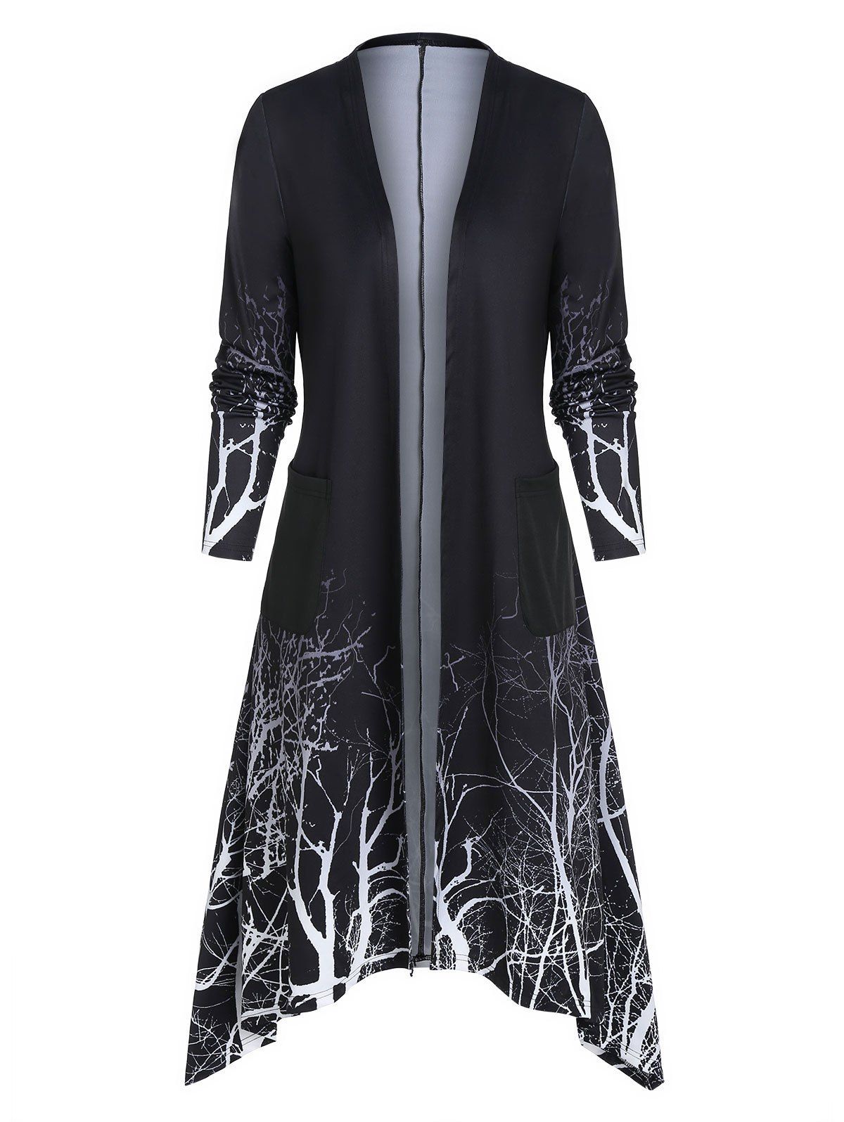 

Tree Print Open Front Longline Coat, Black