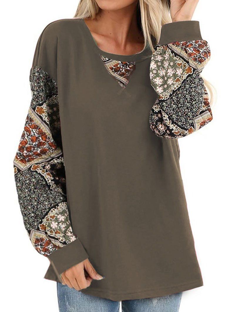 

Tiny Floral Print Tunic Sweatshirt, Khaki