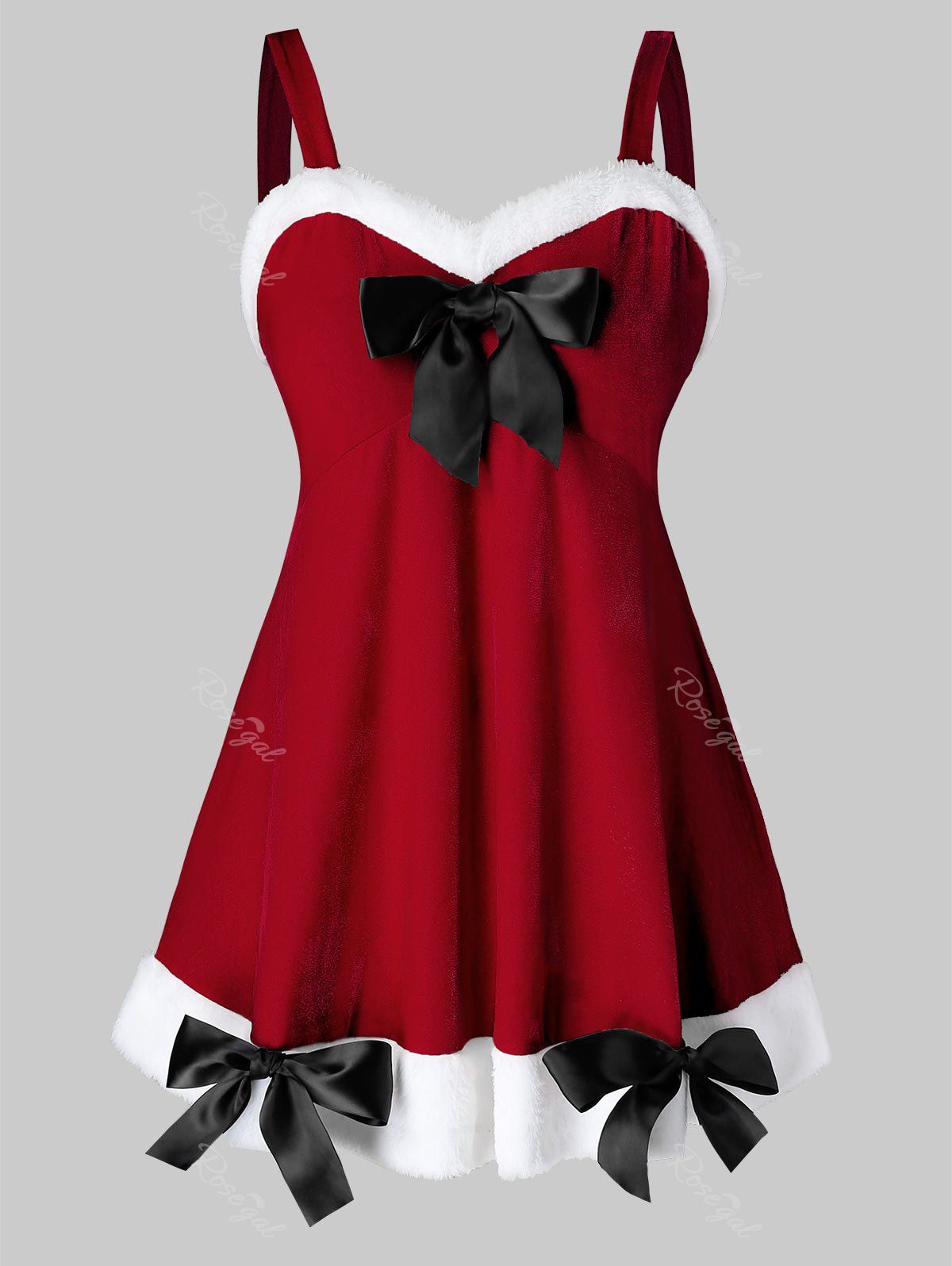 

Plus Size Bowknot Velvet Costume Lingerie Tank Top, Lava red