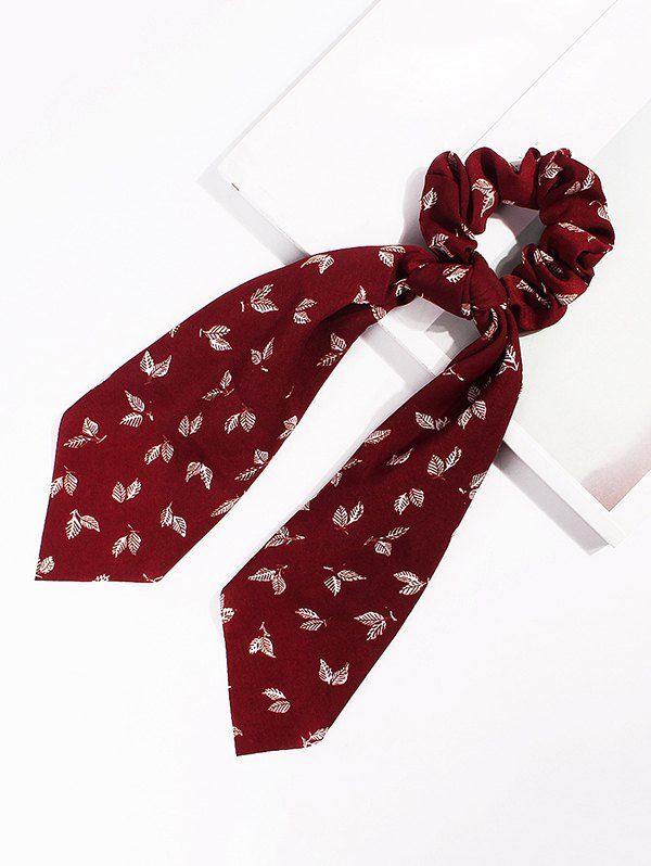 

Leaves Pattern Ribbon Bowknot Intestine Ring Hair Band, Red wine