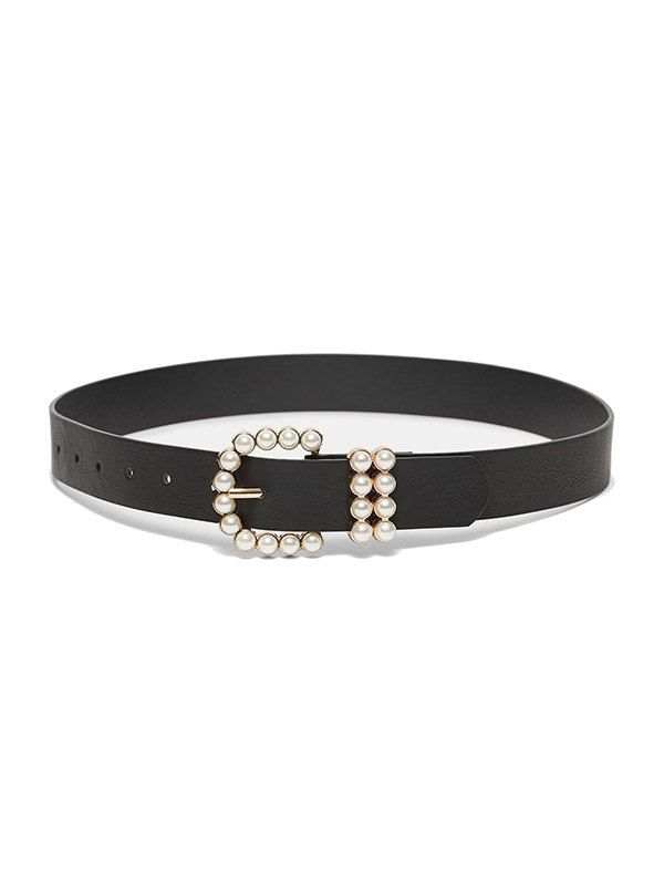 

Faux Pearl Buckle PU Dress Belt, Black
