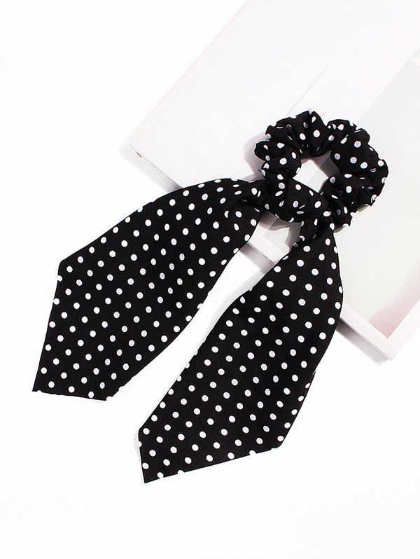 

Polka Dot Ribbon Bowknot Intestine Ring Hair Band, Black