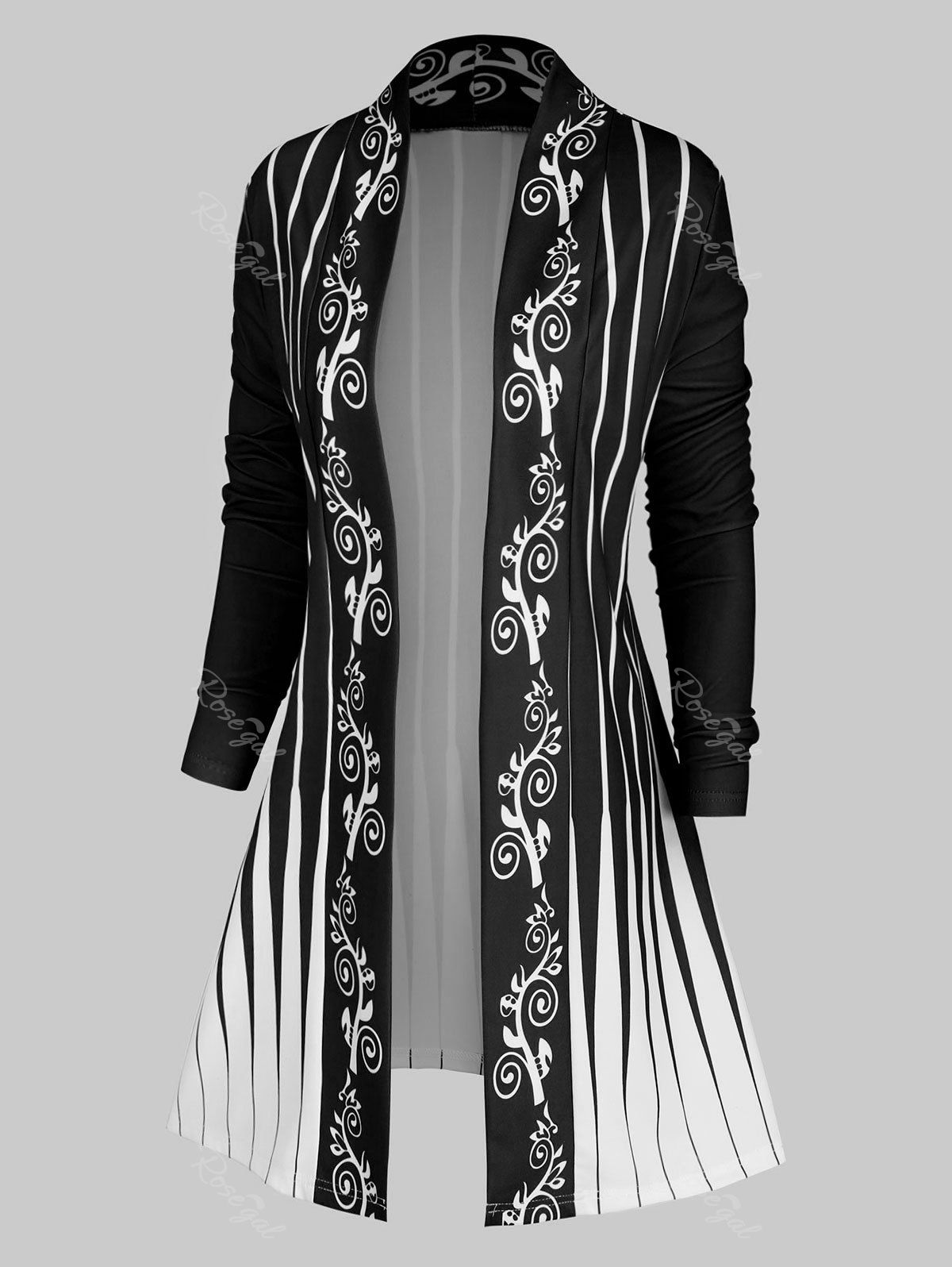 

Plus Size Printed Longline Cardigan, Black