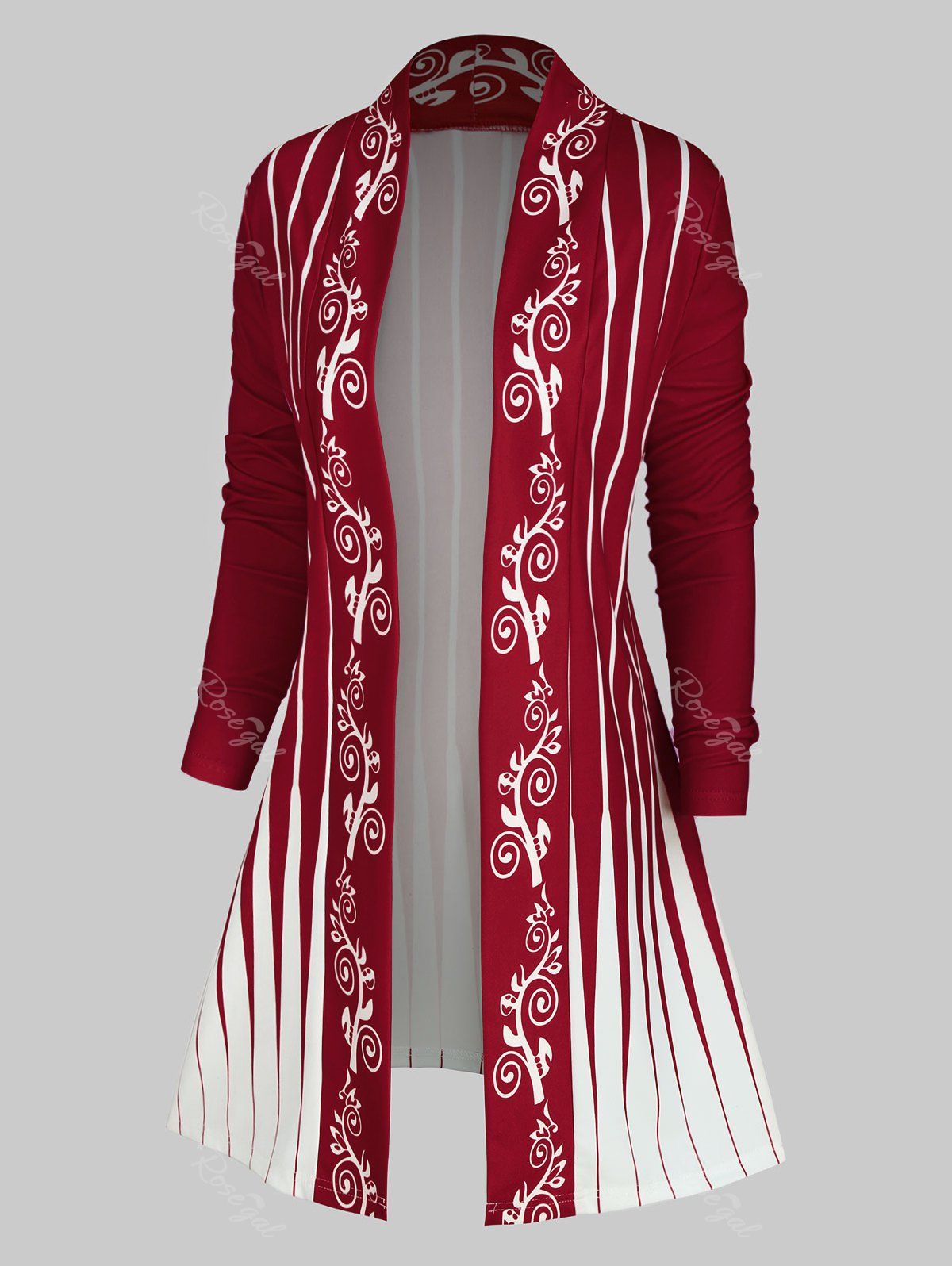 

Plus Size Printed Longline Cardigan, Red wine