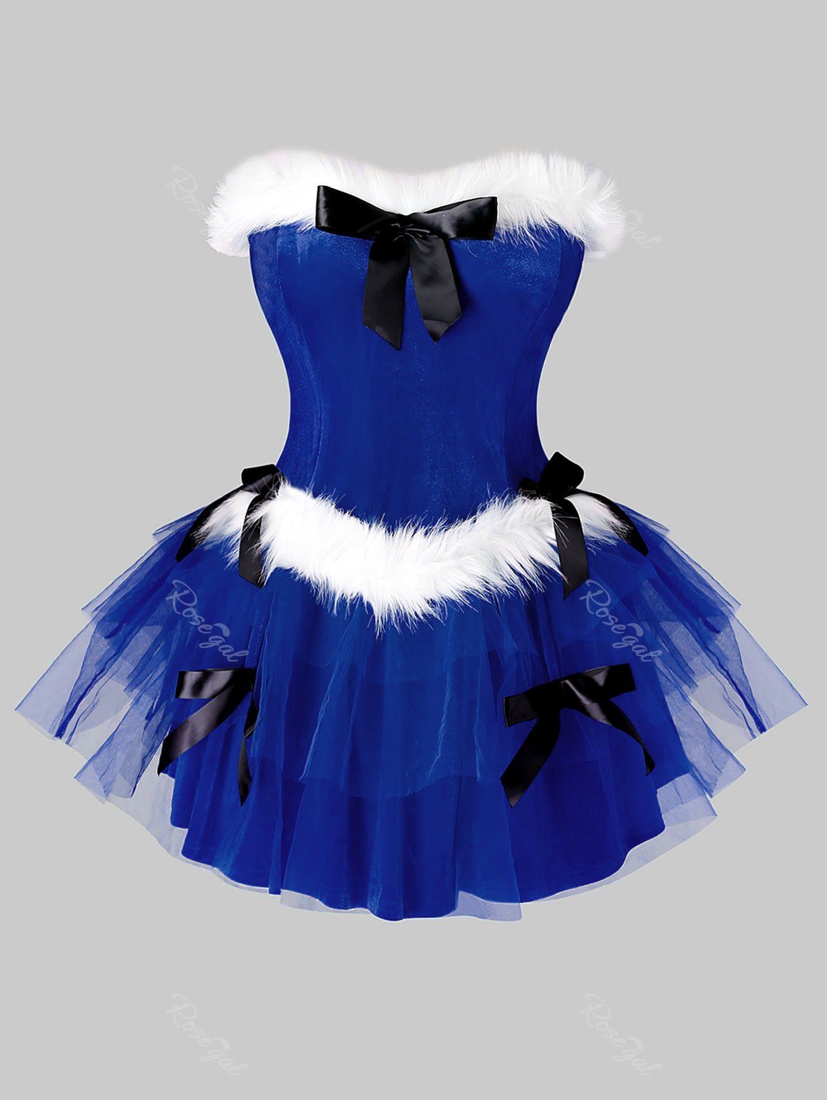 Plus Size Strapless Christmas A Line Faux Fur Panel Velvet Dress