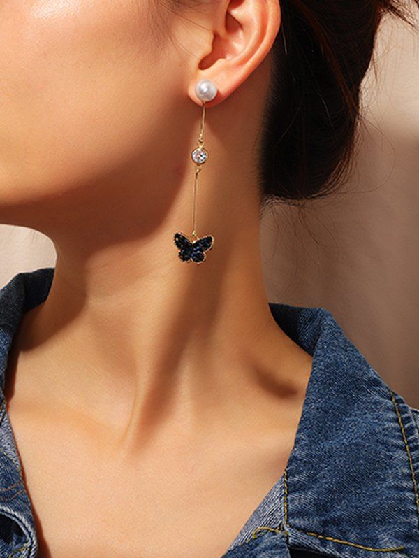 

Butterfly Faux Pearl Asymmetric Drop Earrings, Gold