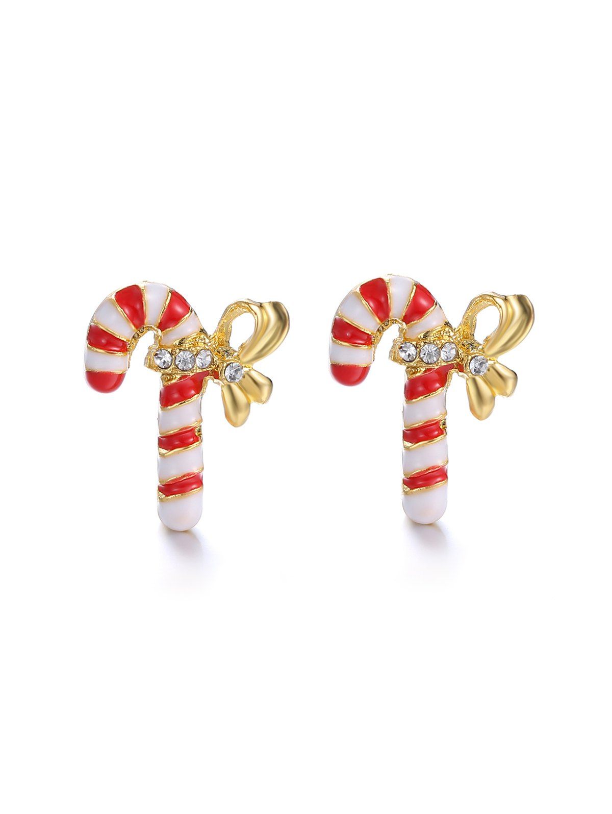 

Rhinestone Candy Cane Stud Earrings, Gold