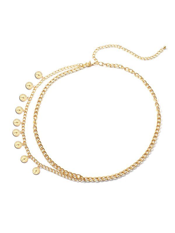 

Layer Coin Metal Waist Chain Belt, Bright yellow