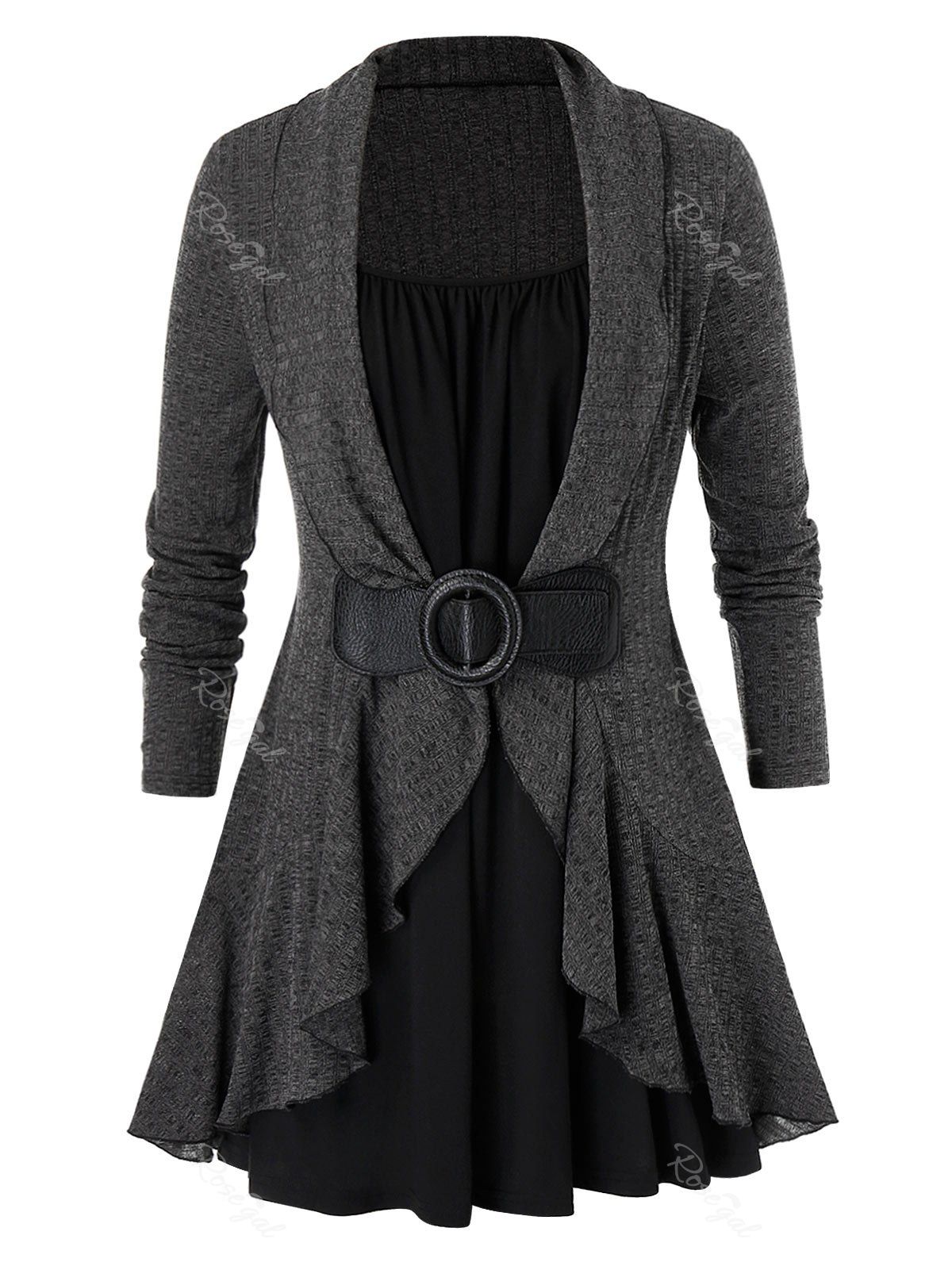 

Plus Size Heathered Buckle Flounced T Shirt, Dark gray