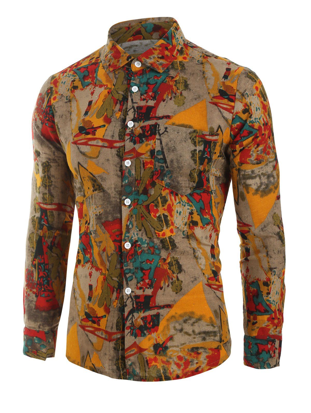 

Vintage Print Button Up Long-sleeved Shirt, Multi