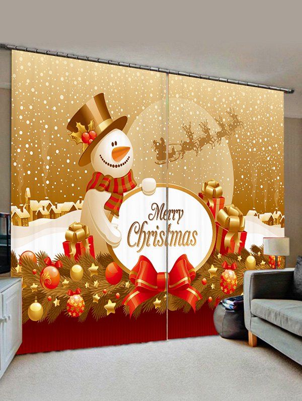 

Christmas Snowman Ball Print Decorative Window Curtains, Camel brown