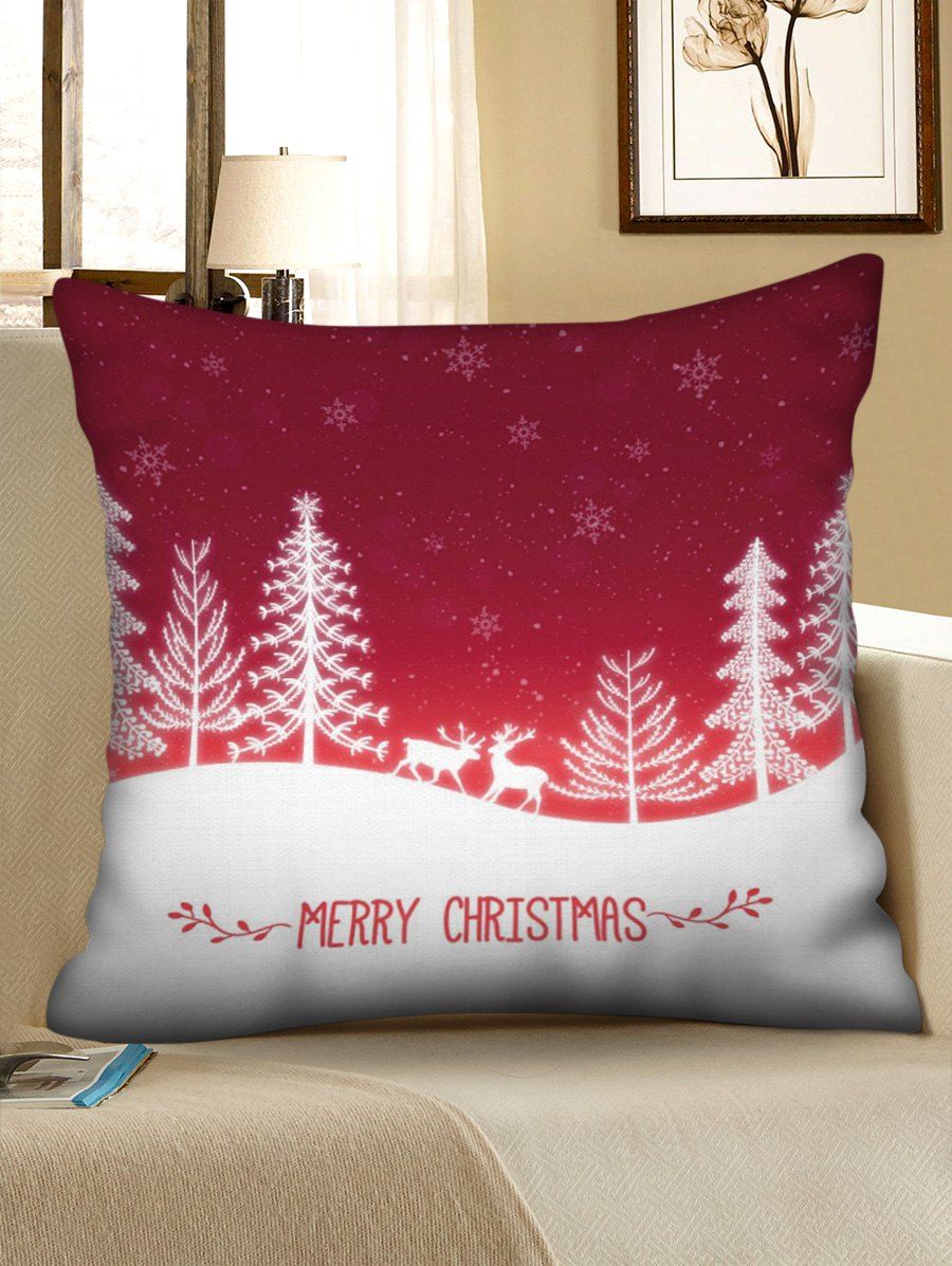 

Christmas Elk Forest Greeting Theme Decorative Pillowcase, Red wine