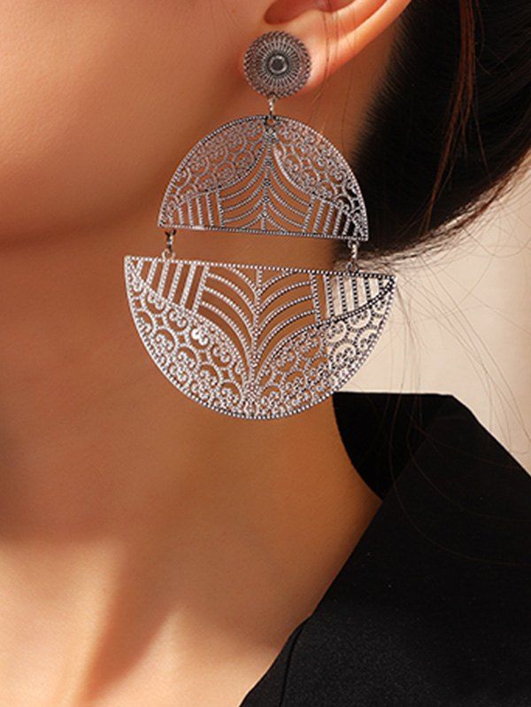 

Hollow Out Semi-circle Earrings, Silver
