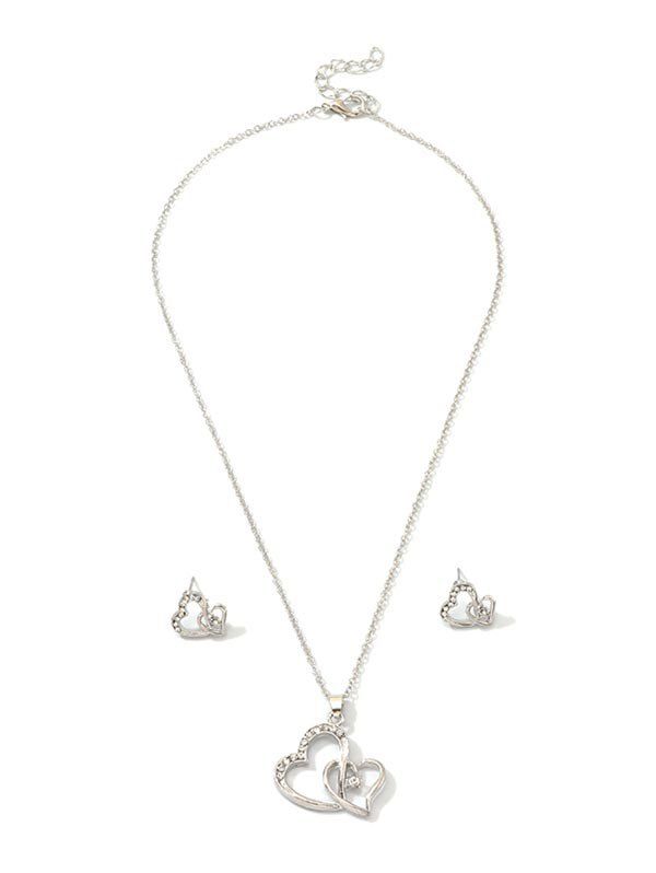 

Double Heart Rhinestone Hollow Jewelry Set, Silver