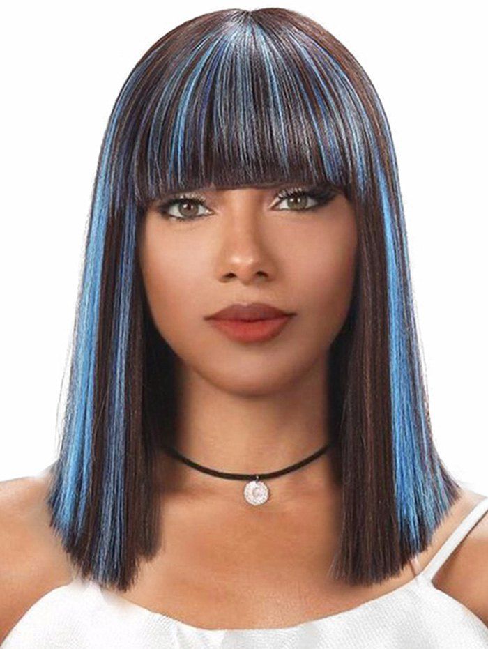 

Full Bang Colormix Straight Bob Medium Synthetic Wig, Taupe