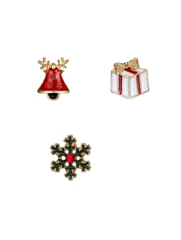 

3Pcs Christmas Bell Snowflake Gift Brooch Set, Gold