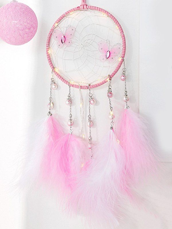 

Faux Feather Butterfly Artificial Pearl Dream Catcher, Pig pink