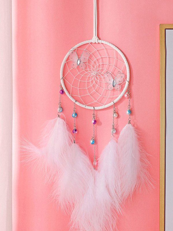 

Faux Feather Butterfly Artificial Pearl Dream Catcher, White