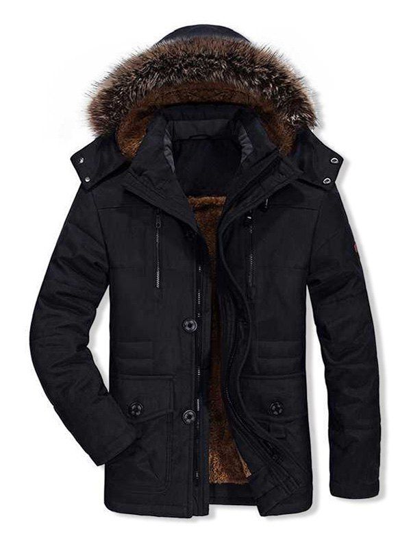 

Fuzzy Hooded Zip Up Fleece Cargo jacket, Black