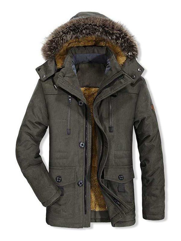 

Fuzzy Hooded Zip Up Fleece Cargo jacket, Army green