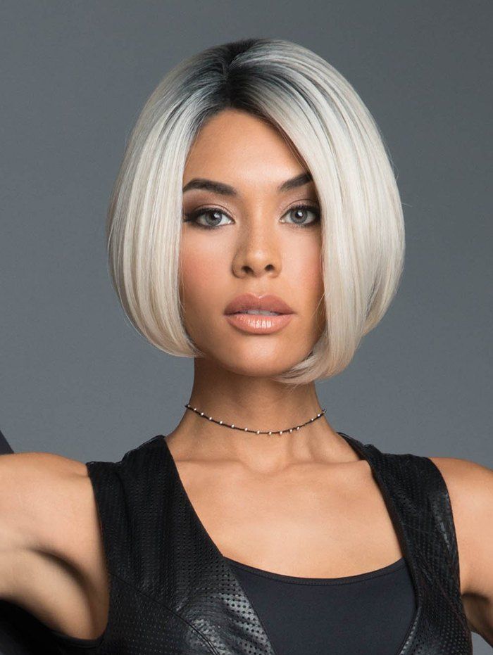 

Ombre Straight Bob Synthetic Center Part Wig, Warm white