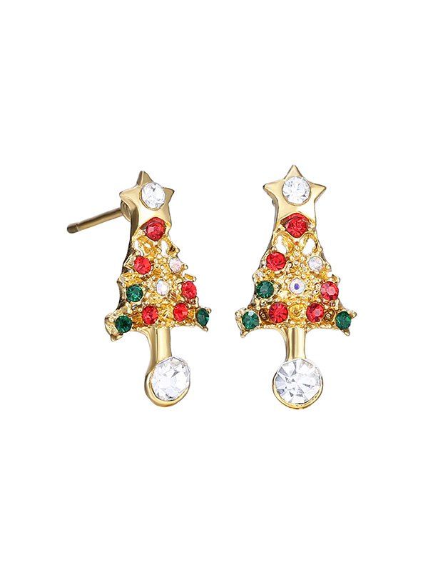 

Rhinestone Christmas Tree Star Stud Earrings, Gold