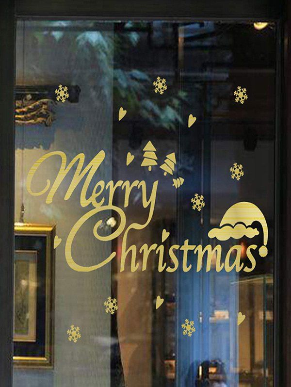 

Christmas Greeting Snowflakes Print Decorative Wall Art Stickers, Gold