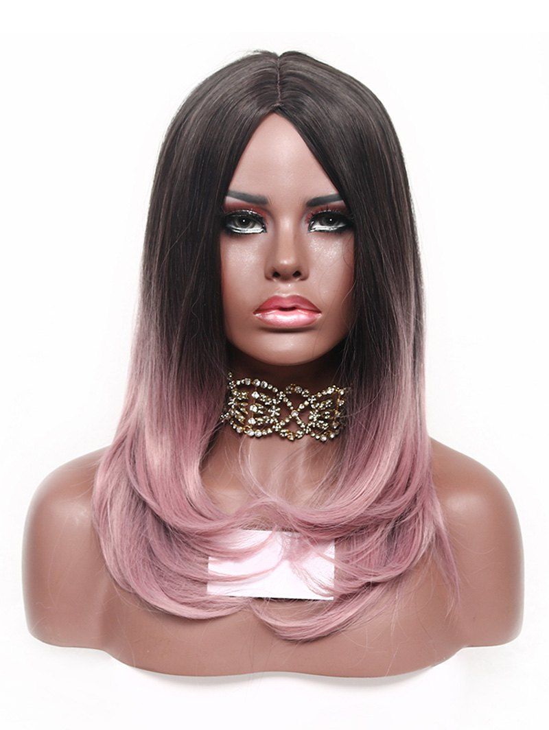 

Long Synthetic Center Part Ombre Natural Straight Wig, Khaki rose