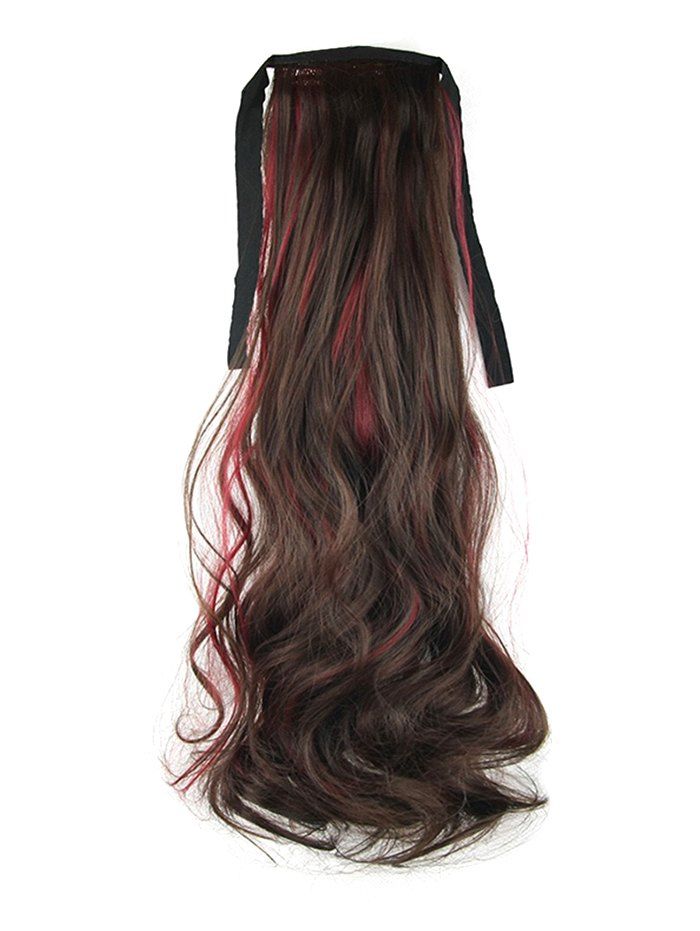 

Long Highlights Body Wave Ombre Synthetic Lace-up Hair Piece, Red wine