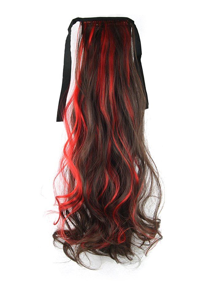 

Long Highlights Body Wave Ombre Synthetic Lace-up Hair Piece, Bright orange