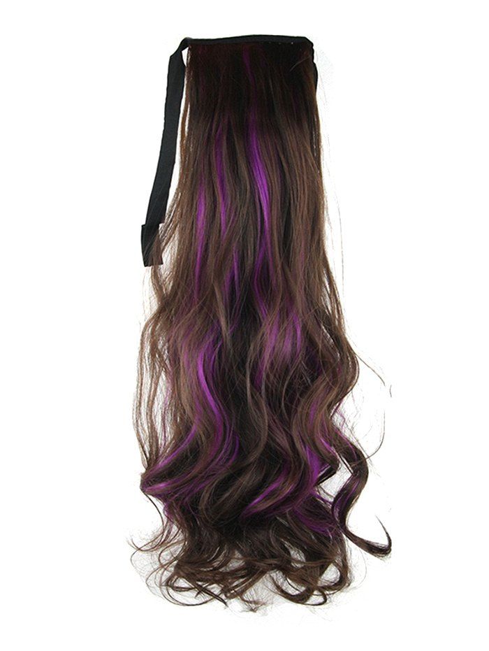 

Long Highlights Body Wave Ombre Synthetic Lace-up Hair Piece, Purple