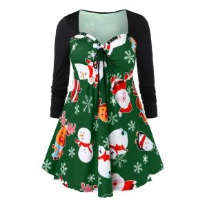 

Plus Size Christmas Snowman Printed Cinched T Shirt, Jungle green