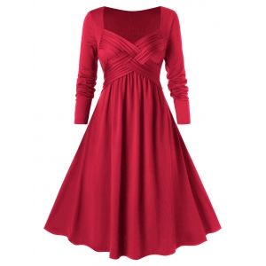 

Plus Size Criss Cross Midi A Line Dress, Chestnut red