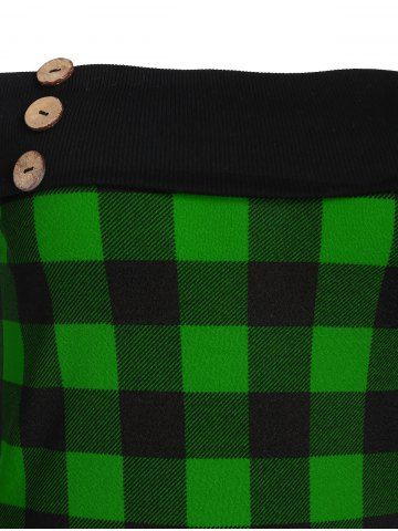 

Off The Shoulder Plaid Santa Claus Print Christmas Dress, Pine green