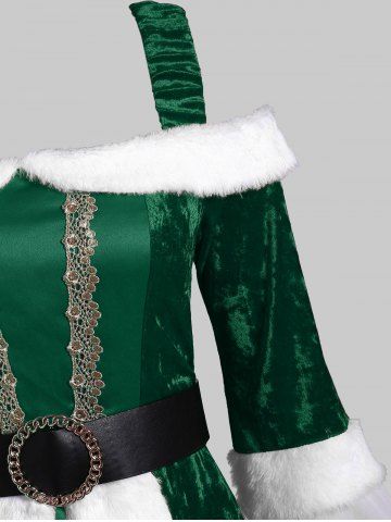

Christmas Open Shoulder Guipure Lace Velvet Party Dress, Deep green