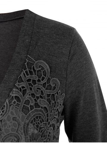

Plus Size Guipure Lace Flounce Asymmetrical Tunic Cardigan, Battleship gray