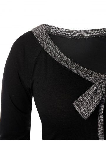 

Plus Size Fit And Flare Bowknot Collar Two Tone Dress, Black