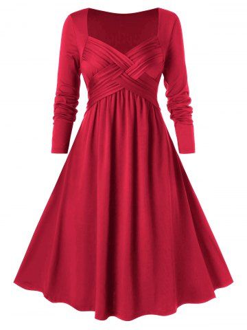 rosegal Plus Size Criss Cross Midi A Line Dress